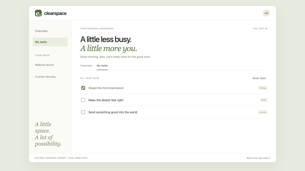 Clearspace focused task view